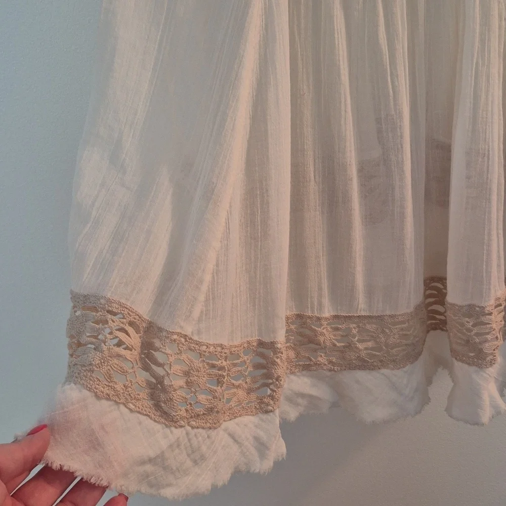 NWOT Free People Boho Festival Gauzy Cotton Dress Crochet Trim Oversized - Picture 4 of 8